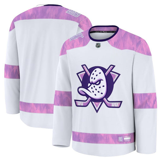 Anaheim Ducks 2026 Hockey Fights Cancer Practice Jersey in white