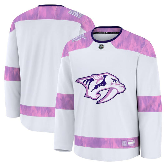 Nashville Predators 2026 Hockey Fights Cancer white practice jersey