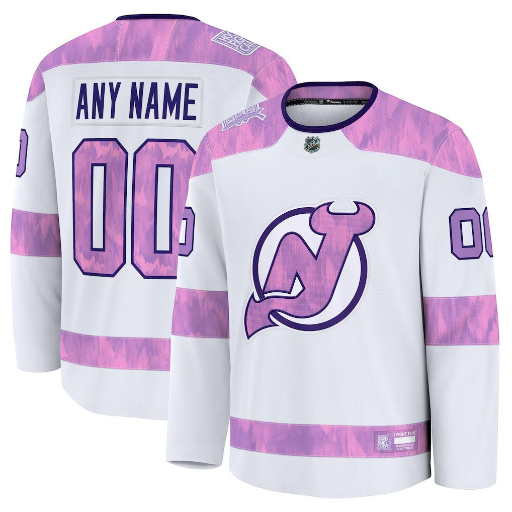 New Jersey Devils 2026 Hockey Fights Cancer Custom Practice Jersey in white