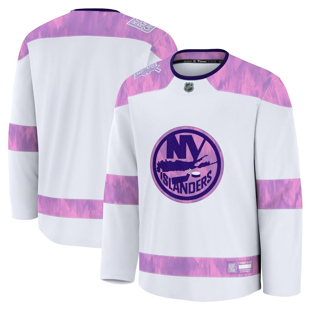 New York Islanders 2026 Hockey Fights Cancer Practice Jersey in white