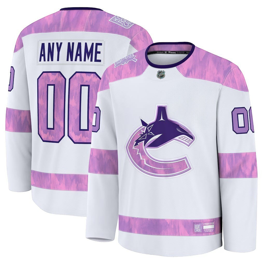 Vancouver Canucks white Hockey Fights Cancer custom practice jersey
