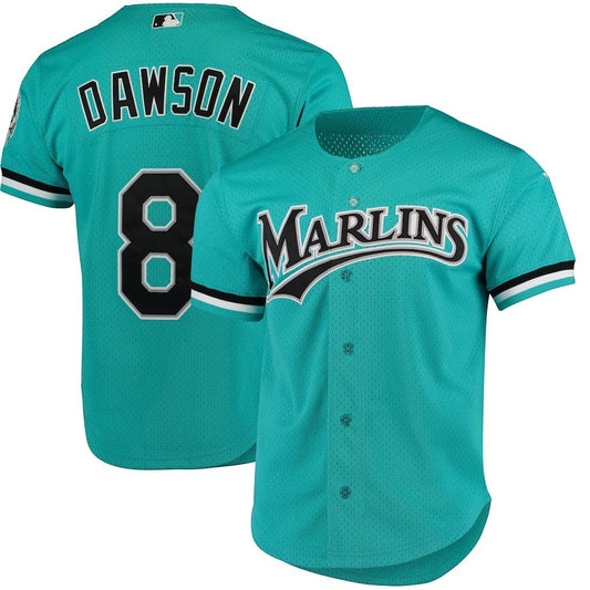 Andre Dawson Florida Marlins teal mesh batting practice button-up jersey