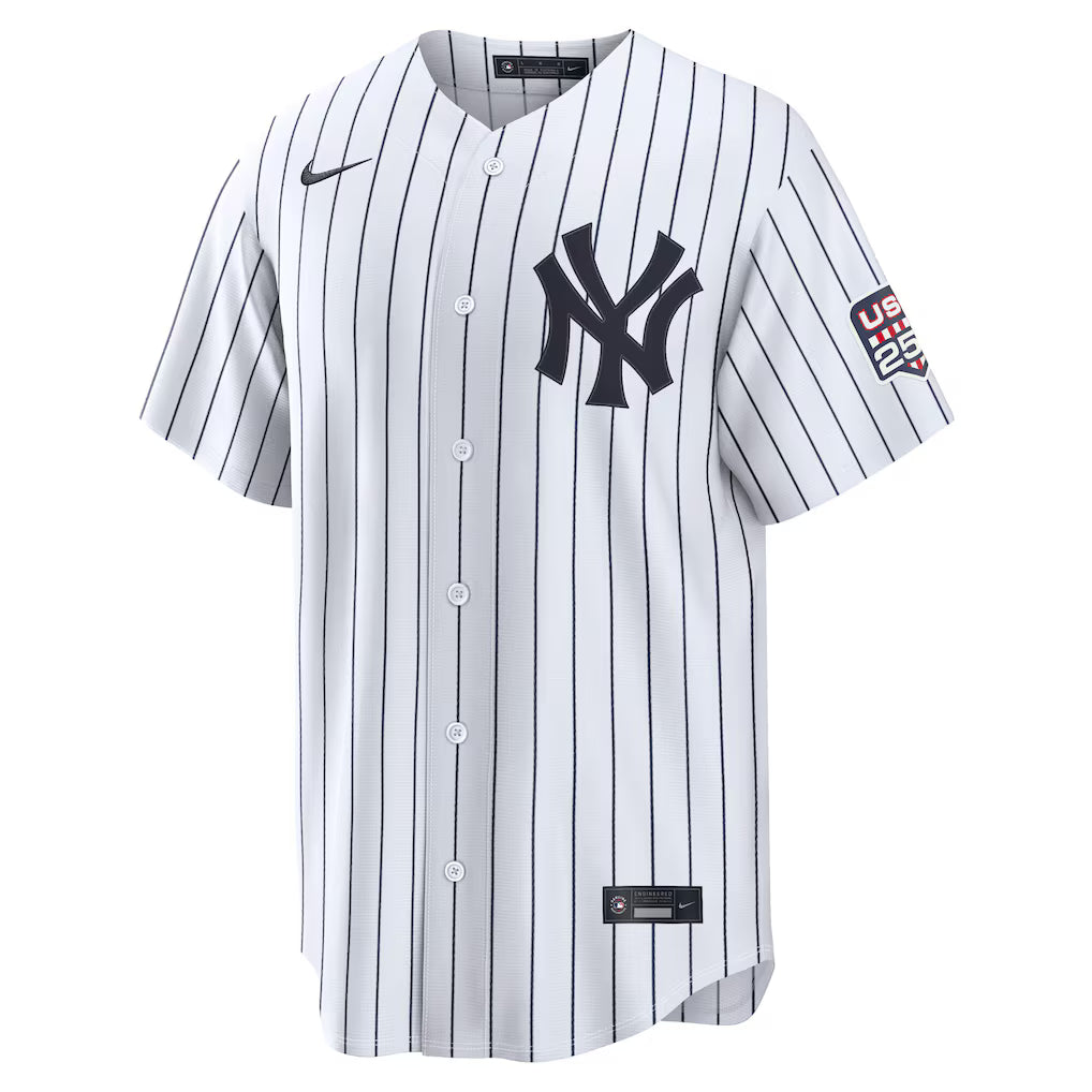 Aaron Judge #99 New York Yankees USA 250 Fourth of July Home Baseball Jersey – White Pinstripe