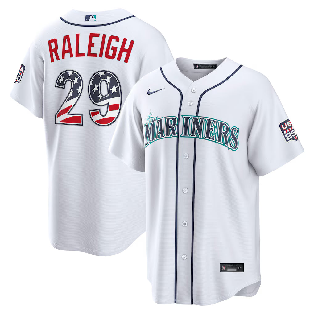 Cal Raleigh Seattle Mariners USA 250 Fourth of July Home Baseball Jersey – White