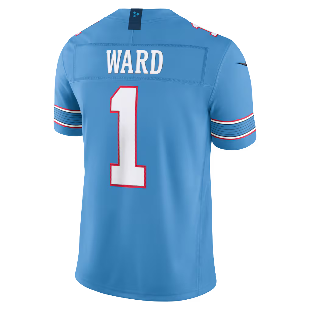 Sports Jersey Direct Cameron Ward Tennessee Titans light blue Nike Vapor F.U.S.E. jersey with sewn-down graphics and navy stars on the underarm.
