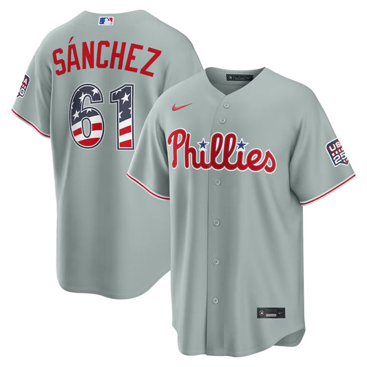 Cristopher Sánchez Philadelphia Phillies USA 250 Fourth of July Road Baseball Jersey – Gray