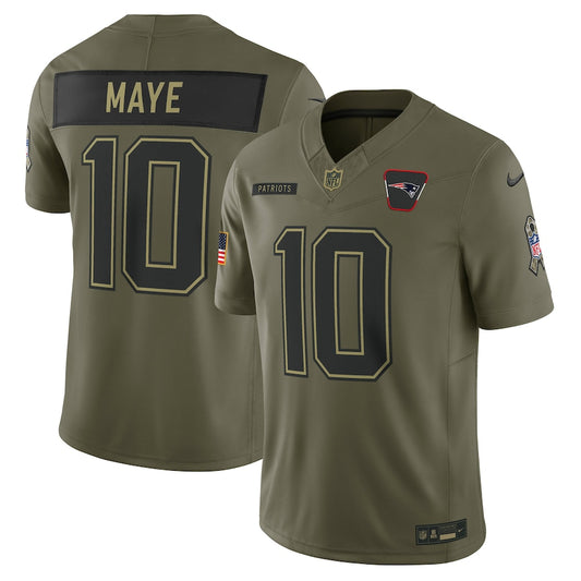 Drake Maye New England Patriots 2025 Salute to Service Limited Jersey - Olive - NFL