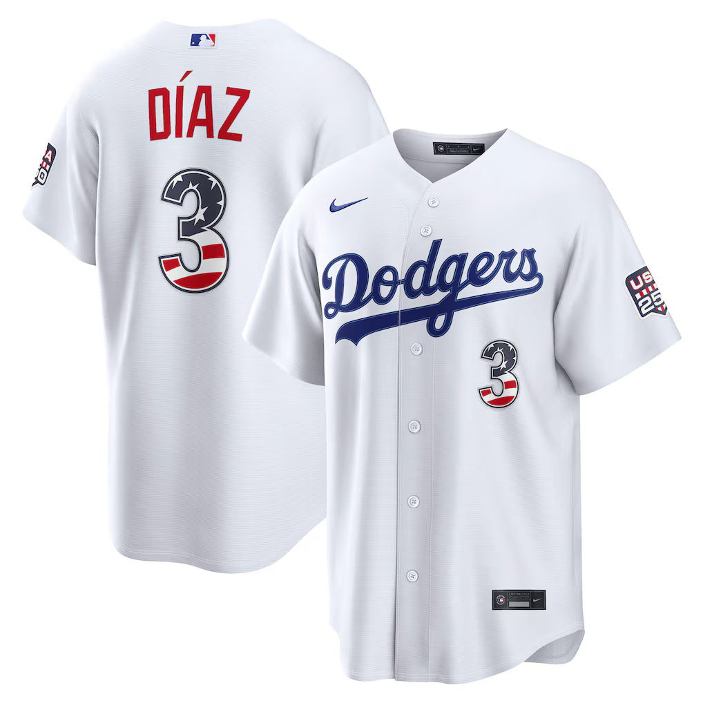 Edwin Díaz Los Angeles Dodgers USA 250 Fourth of July Home Baseball Jersey – White