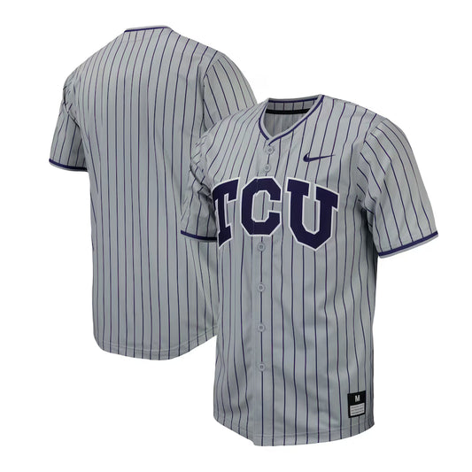 TCU Horned Frogs Pinstripe Baseball Jersey - Gray -