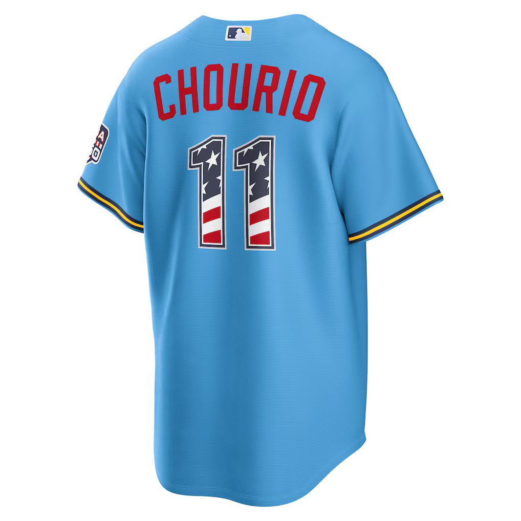 Jackson Chourio Milwaukee Brewers USA 250 Fourth of July Road Baseball Jersey – Light Blue
