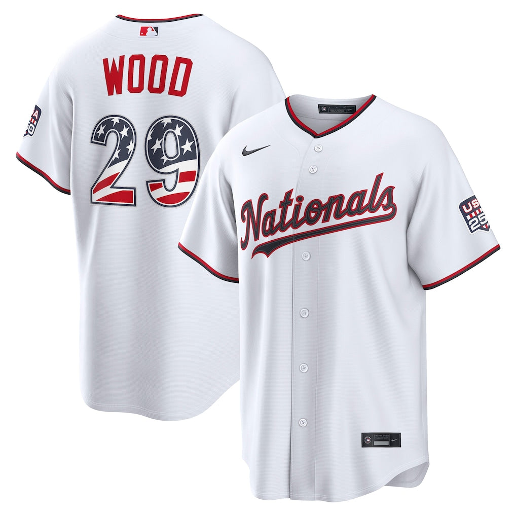 James Wood #29 Washington Nationals USA 250 Fourth of July Home Baseball Jersey – White