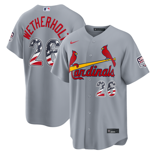 JJ Wetherholt St. Louis Cardinals USA 250 Fourth of July Road Baseball Jersey – Gray