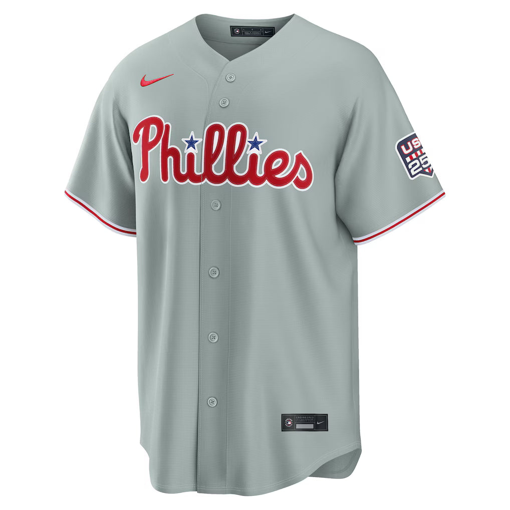 J.T. Realmuto Philadelphia Phillies USA 250 Fourth of July Road Baseball Jersey – Gray (Copy)