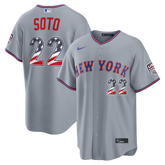 Juan Soto New York Mets USA 250 Fourth of July Road Baseball Jersey – Gray