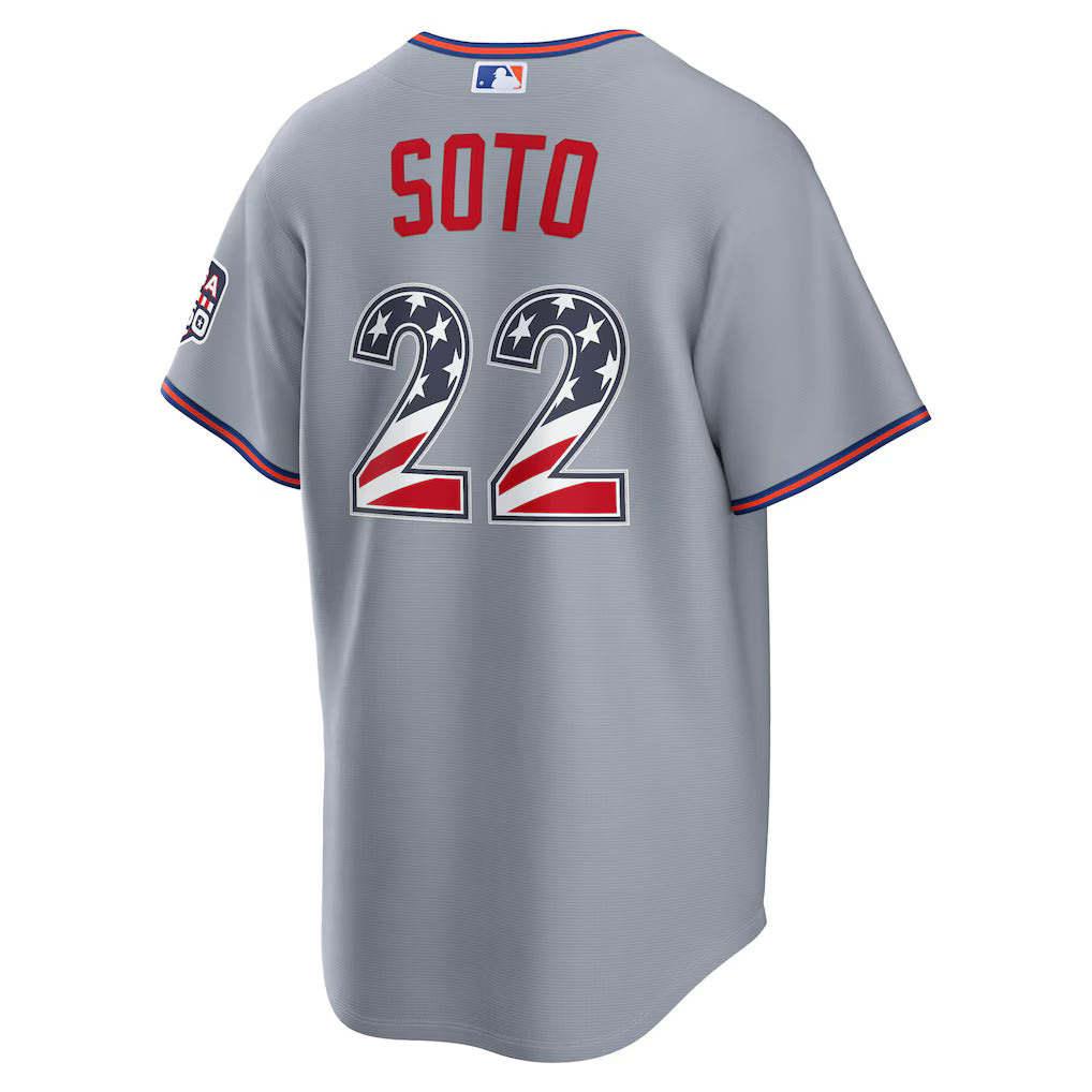 Juan Soto New York Mets USA 250 Fourth of July Road Baseball Jersey – Gray
