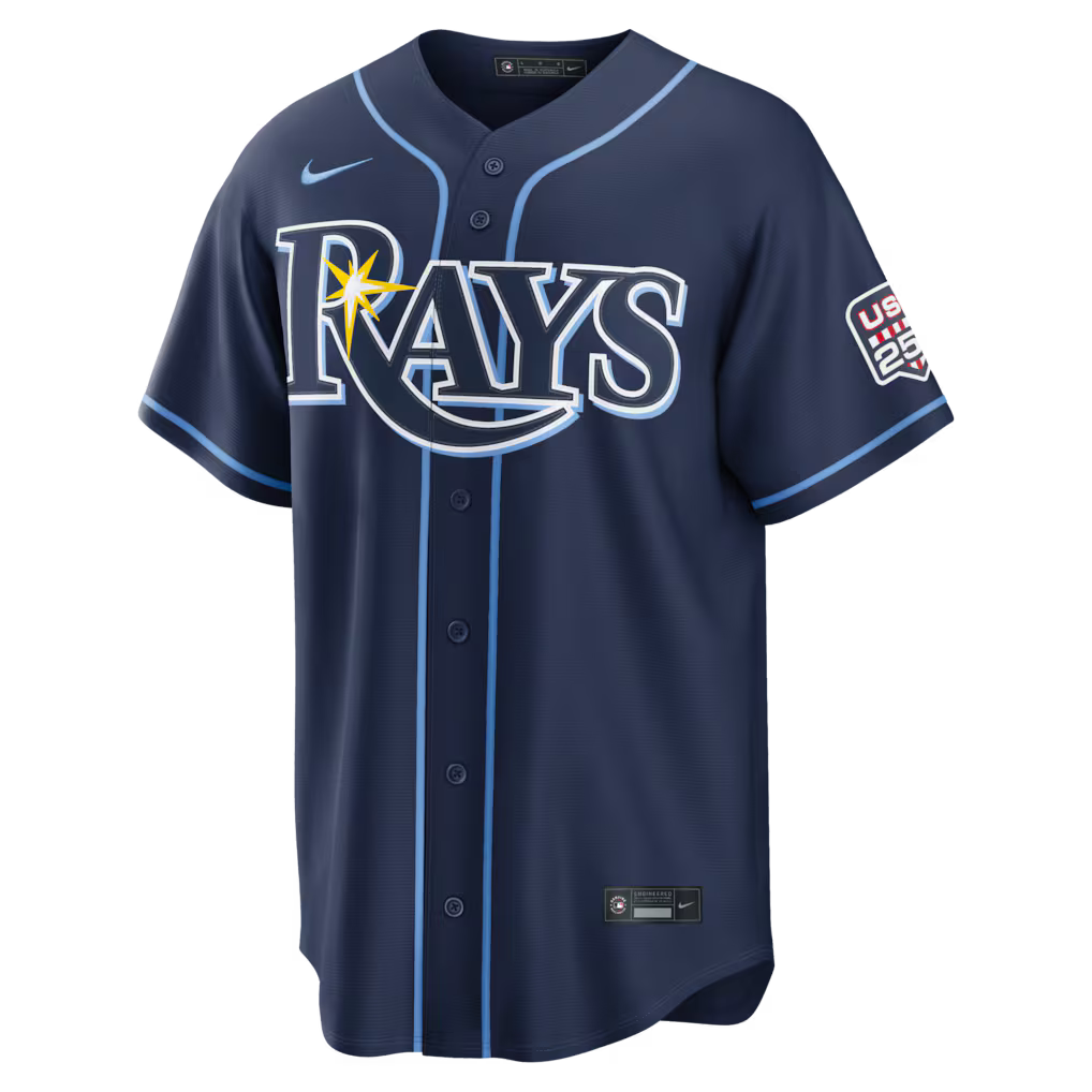 Junior Caminero Tampa Bay Rays USA 250 Fourth of July Road Baseball Jersey – Navy