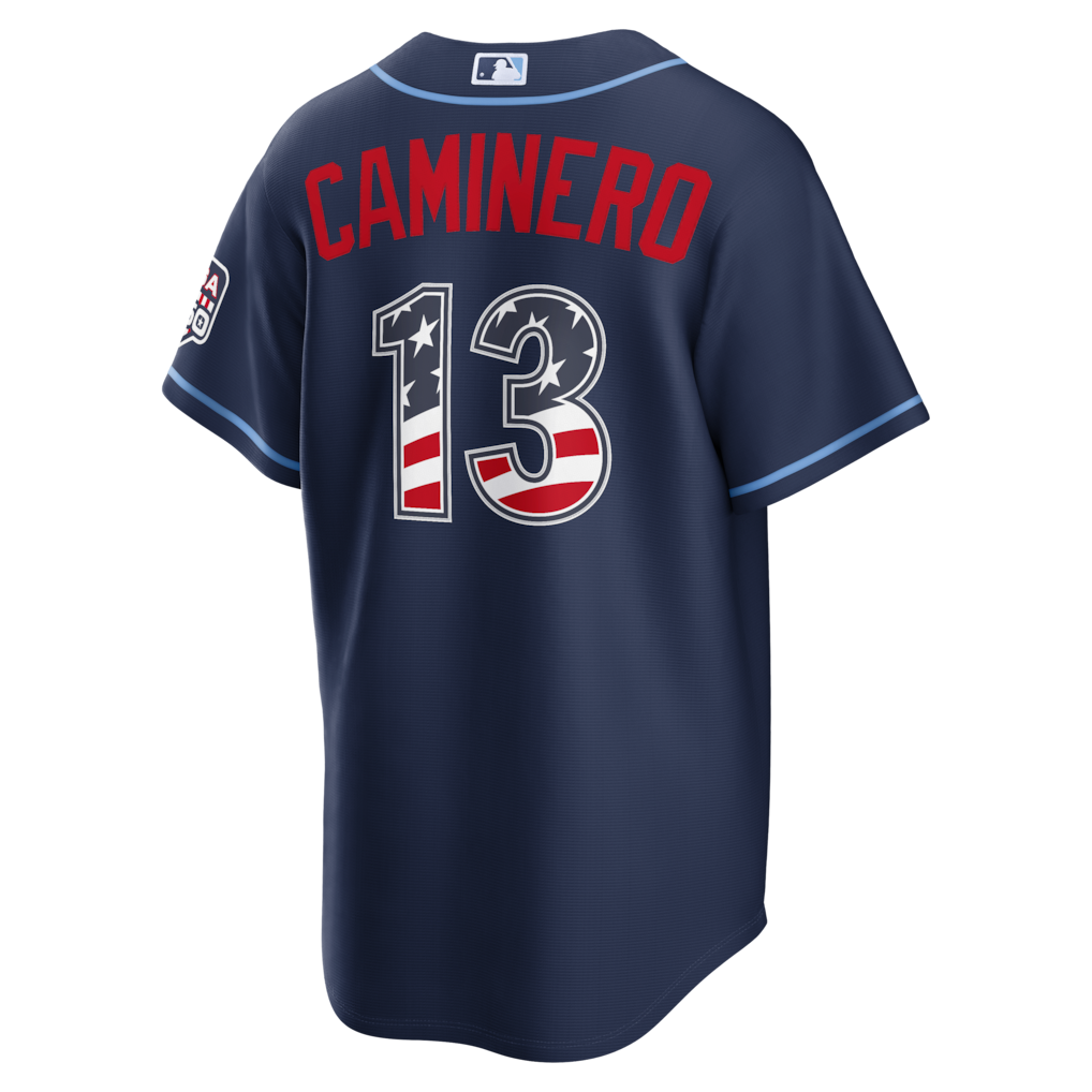 Junior Caminero Tampa Bay Rays USA 250 Fourth of July Road Baseball Jersey – Navy