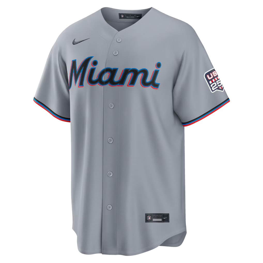 Kyle Stowers Miami Marlins USA 250 Fourth of July Road Baseball Jersey – Gray