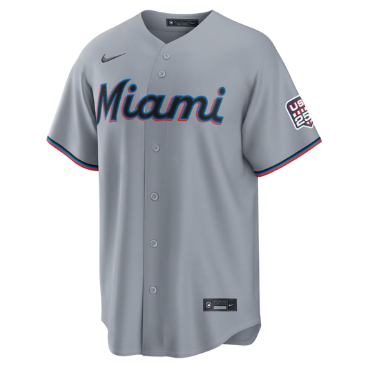 Kyle Stowers Miami Marlins USA 250 Fourth of July Road Baseball Jersey – Gray