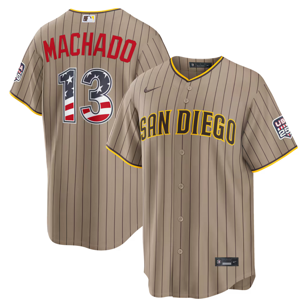Manny Machado San Diego Padres USA 250 Fourth of July Alternate Baseball Jersey – Sand
