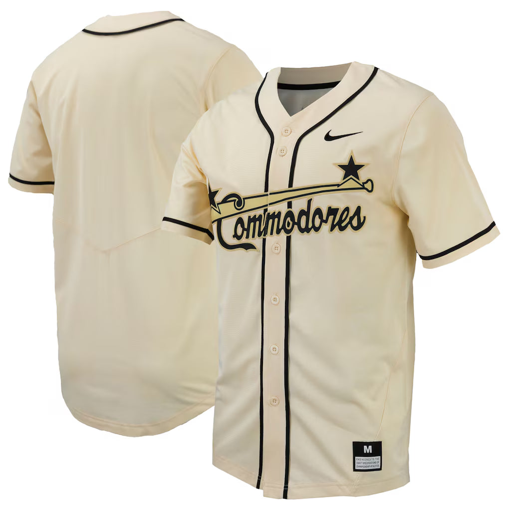 Vanderbilt Commodores Full-Button Baseball Jersey - Natural -