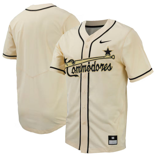 Vanderbilt Commodores Full-Button Baseball Jersey - Natural -