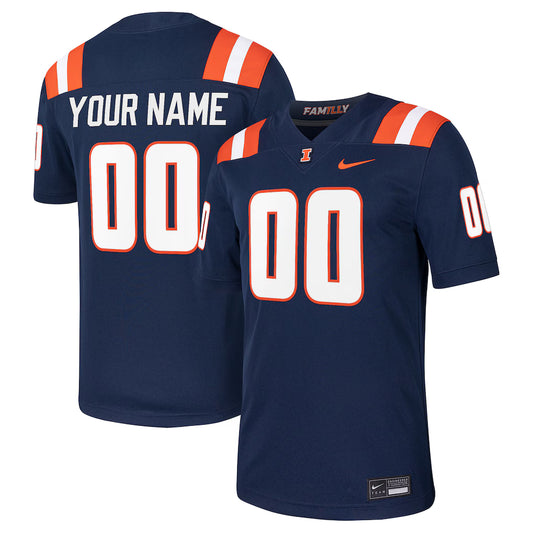 Illinois Fighting Illini Custom Football Game Jersey - Navy - NCAA