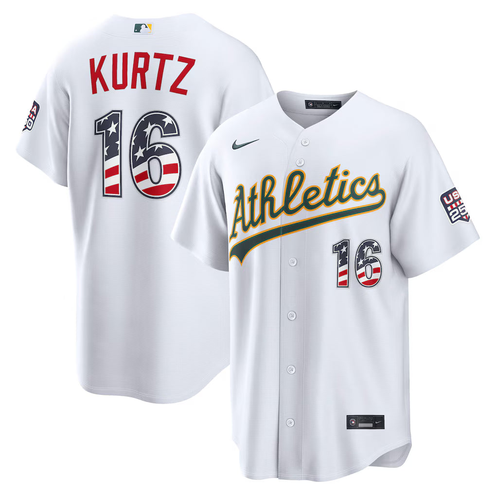 Nick Kurtz Athletics USA 250 Fourth of July Home Baseball Jersey – White