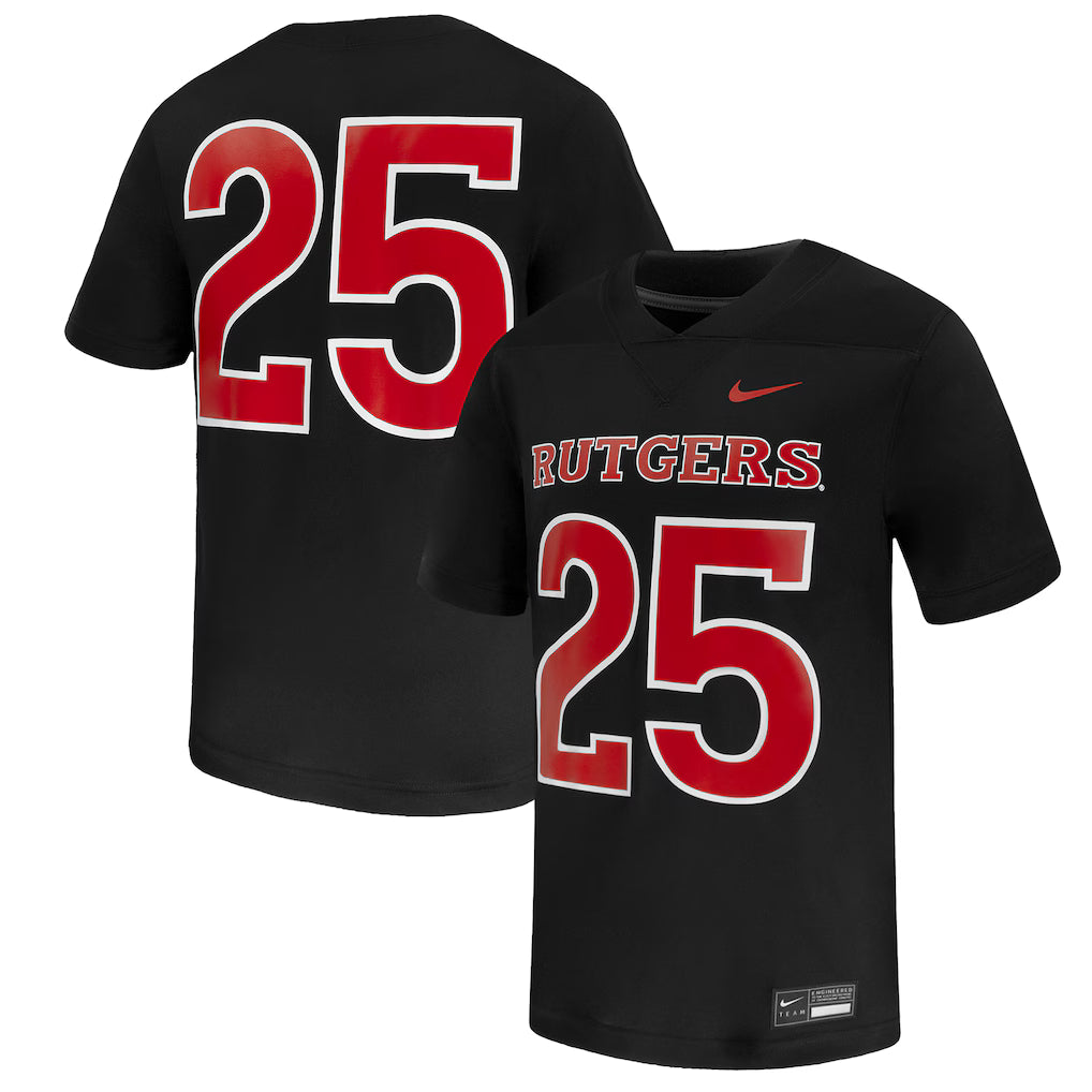 #25 Rutgers Scarlet Knights Game Jersey - Black -