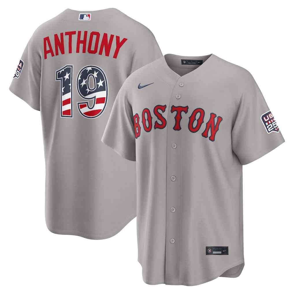 Roman Anthony Boston Red Sox USA 250 Fourth of July Road Baseball Jersey – Gray