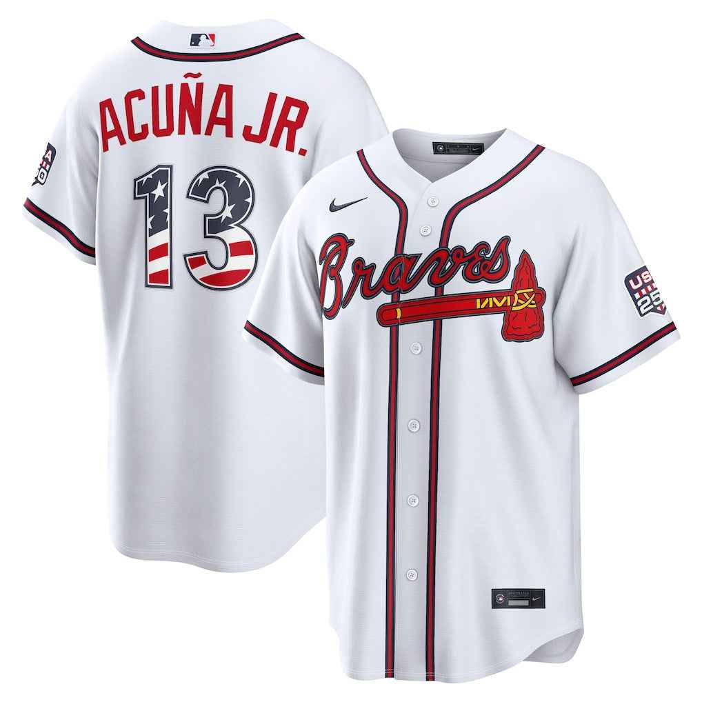 Ronald Acuña Jr. Atlanta Braves USA 250 Fourth of July Home Baseball Jersey – White