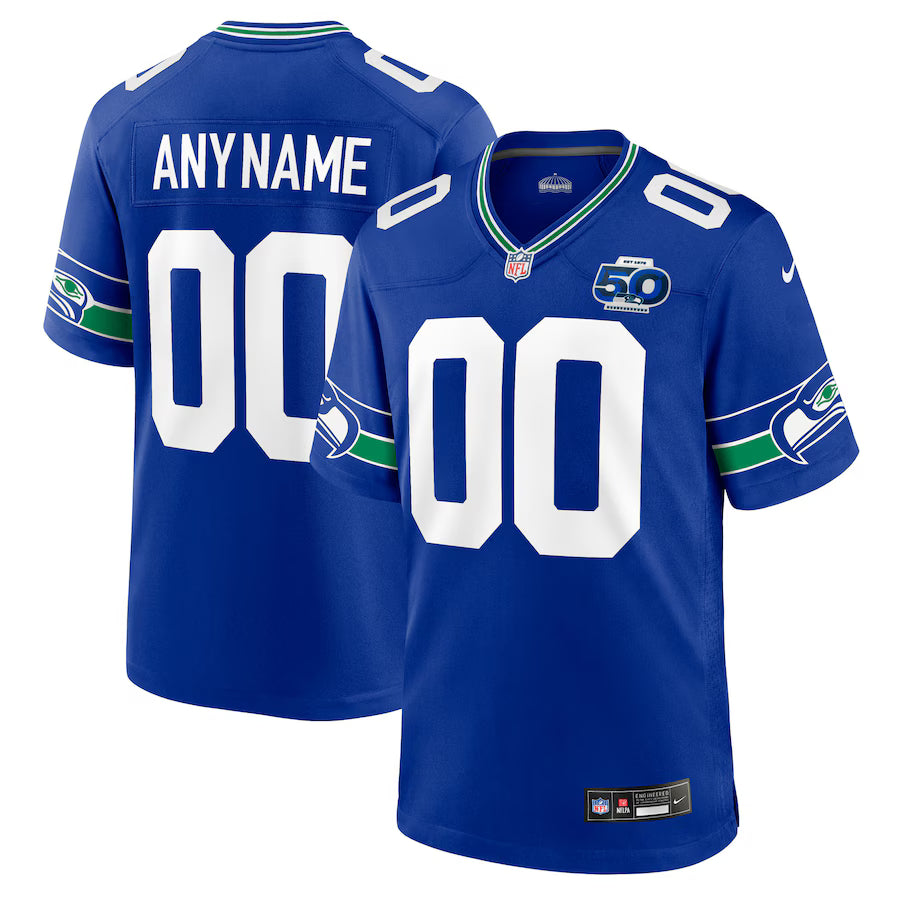 Seattle Seahawks 50th Season Throwback Custom Game Jersey - Royal - NFL
