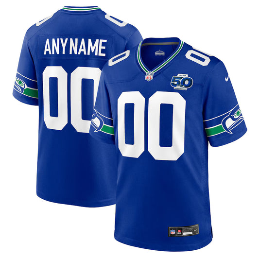 Seattle Seahawks 50th Season Throwback Custom Game Jersey - Royal - NFL