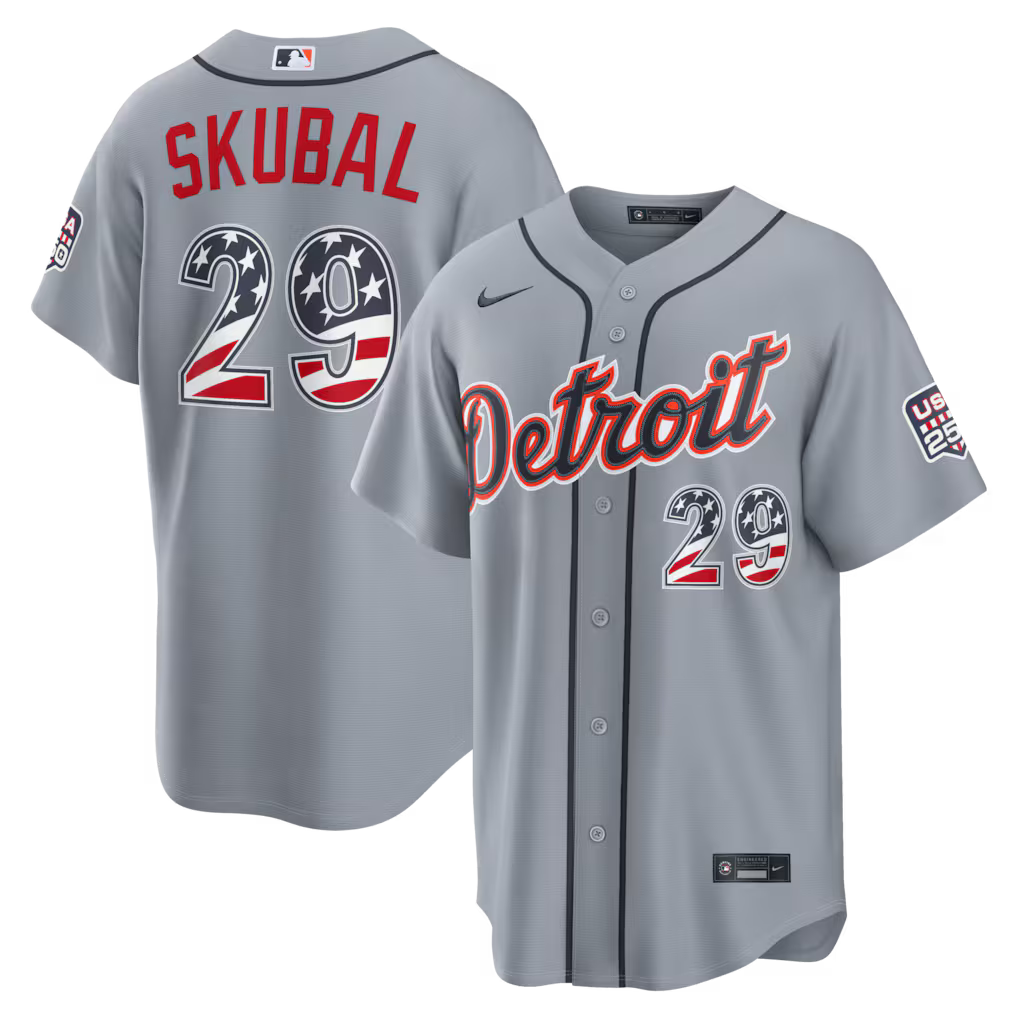 Tarik Skubal Detroit Tigers USA 250 Fourth of July Road Baseball Jersey – Gray