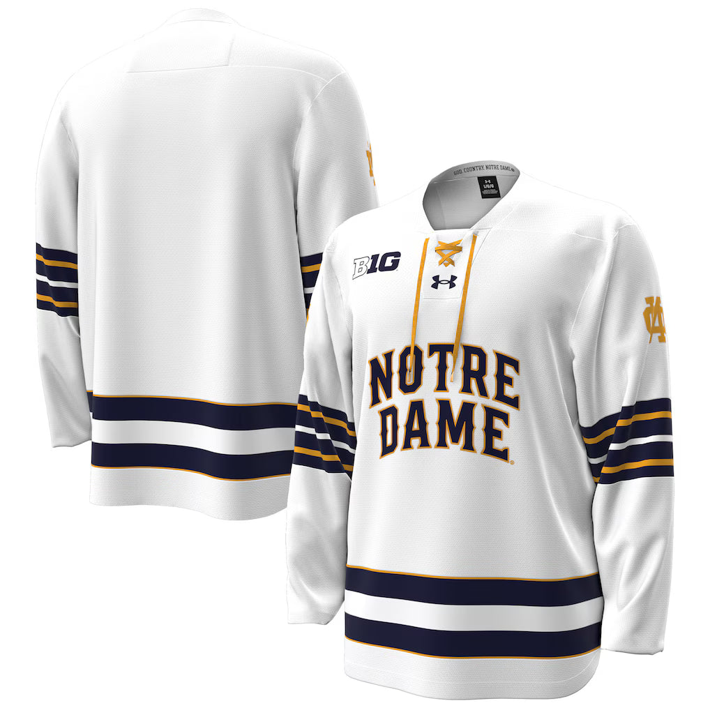 Notre Dame Fighting Irish Under Armour Home Hockey Jersey - White - NCAA
