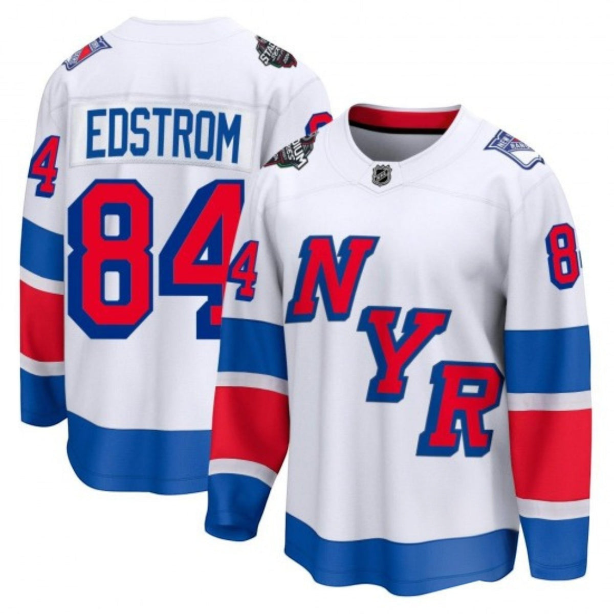 Sports Jersey Direct Adam Edstrom New York Rangers 84 white hockey jersey with blue and red accents