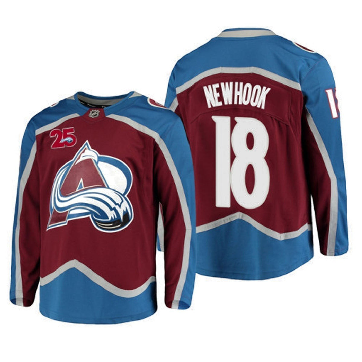 Sports Jersey Direct Alex Newhook Colorado Avalanche 18 hockey jersey in burgundy and blue with white lettering