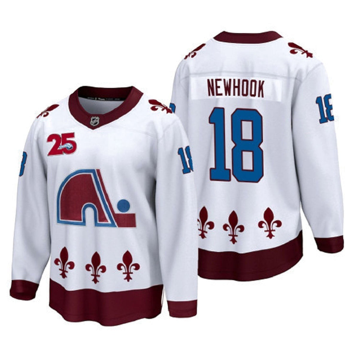 Sports Jersey Direct Alex Newhook Colorado Avalanche 18 white hockey jersey with maroon and blue accents