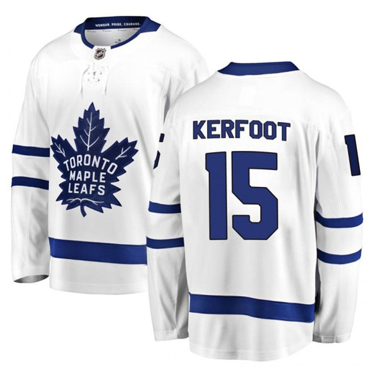 Sports Jersey Direct Alexander Kerfoot Toronto Maple Leafs #15 white hockey jersey with blue team logo and lettering