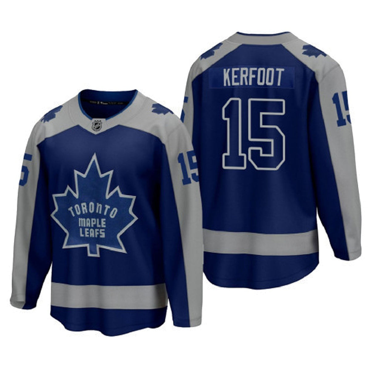 Sports Jersey Direct Toronto Maple Leafs Alexander Kerfoot 15 hockey jersey in blue and grey with team logo