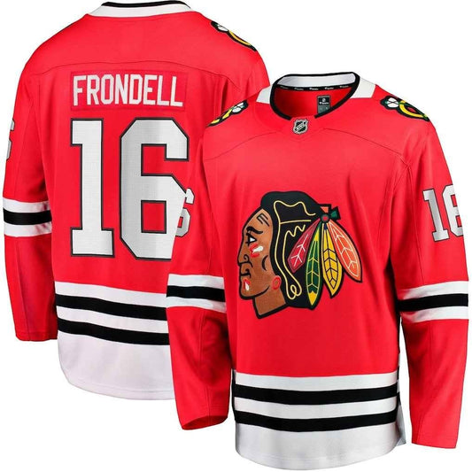 Sports Jersey Direct Anton Frondell Chicago Blackhawks hockey jersey in red with white and black team details