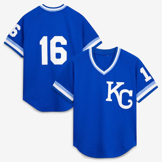 Sports Jersey Direct Bo Jackson Kansas City Royals 1989 mesh practice jersey in royal blue with white lettering.