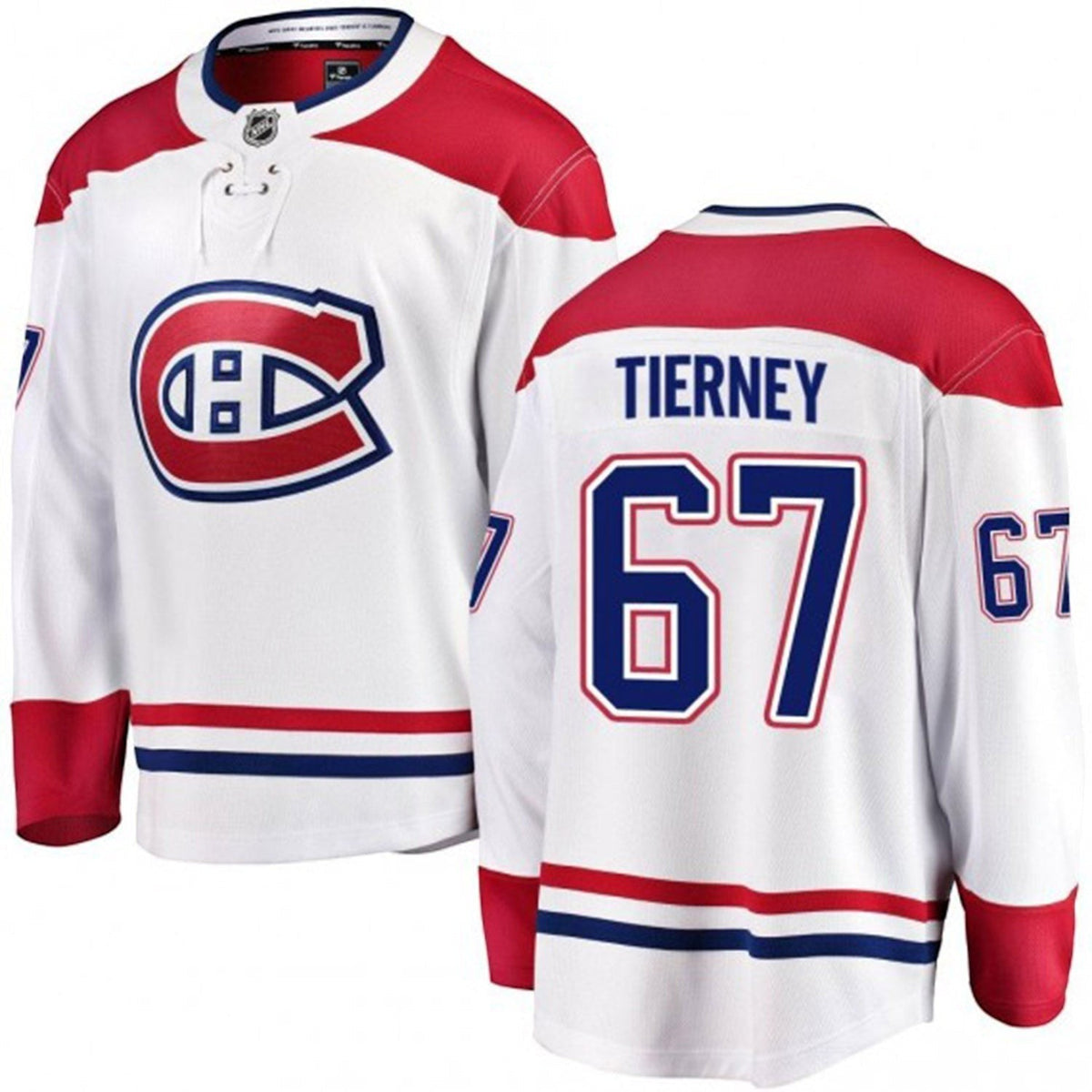Sports Jersey Direct Chris Tierney Montreal Canadiens 67 white hockey jersey with red and blue team details