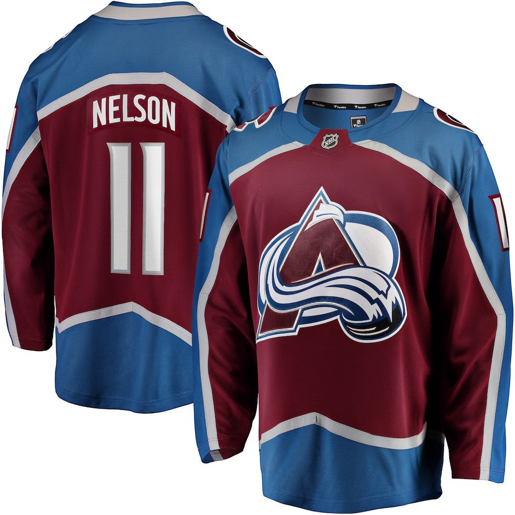 Sports Jersey Direct Brock Nelson Colorado Avalanche burgundy home breakaway hockey jersey, front and back view