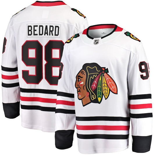 Sports Jersey Direct white Connor Bedard Chicago Blackhawks 98 hockey jersey with team logo and player details