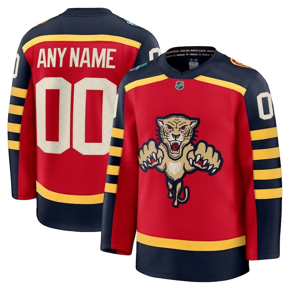 Sports Jersey Direct Florida Panthers 2026 Winter Classic custom red hockey jersey with team logo and player details