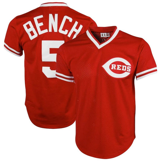 Sports Jersey Direct Johnny Bench Cincinnati Reds number 5 baseball jersey in red with white lettering and trim