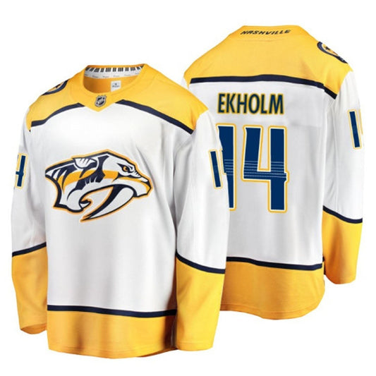 Sports Jersey Direct Mattias Ekholm Nashville Predators 14 hockey jersey in white and yellow with team logo