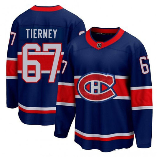 Sports Jersey Direct Chris Tierney Montreal Canadiens 67 hockey jersey in blue, red, and white with team logo.