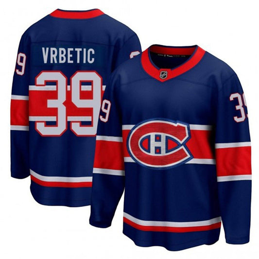Sports Jersey Direct Montreal Canadiens Joseph Vrbetic 39 hockey jersey in blue, red, and white with team logo.